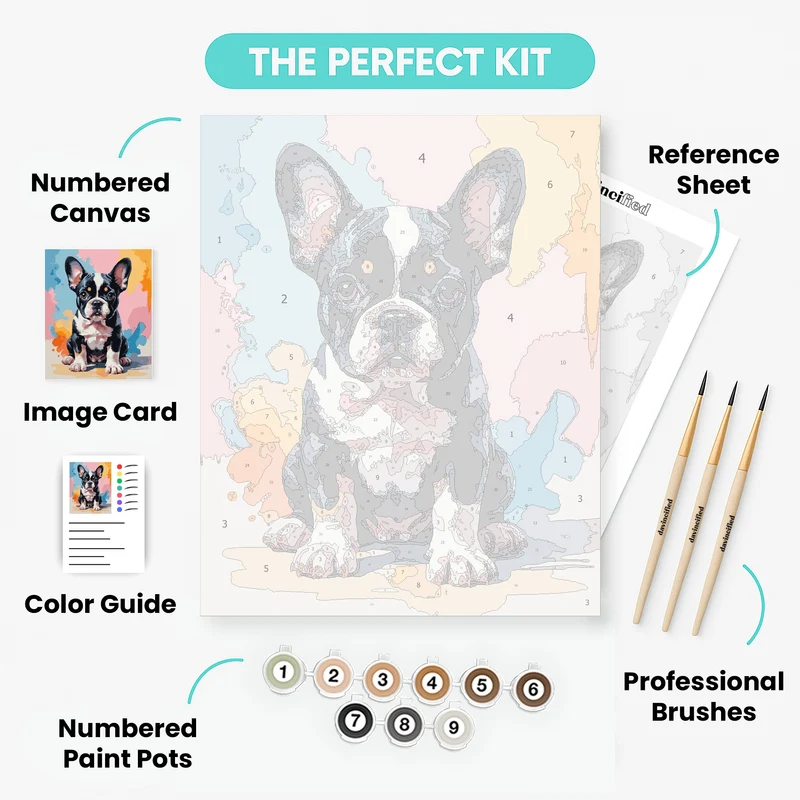 French Bulldog Puppy with Colorful Watercolor Splash - Paint by Numbers Kit