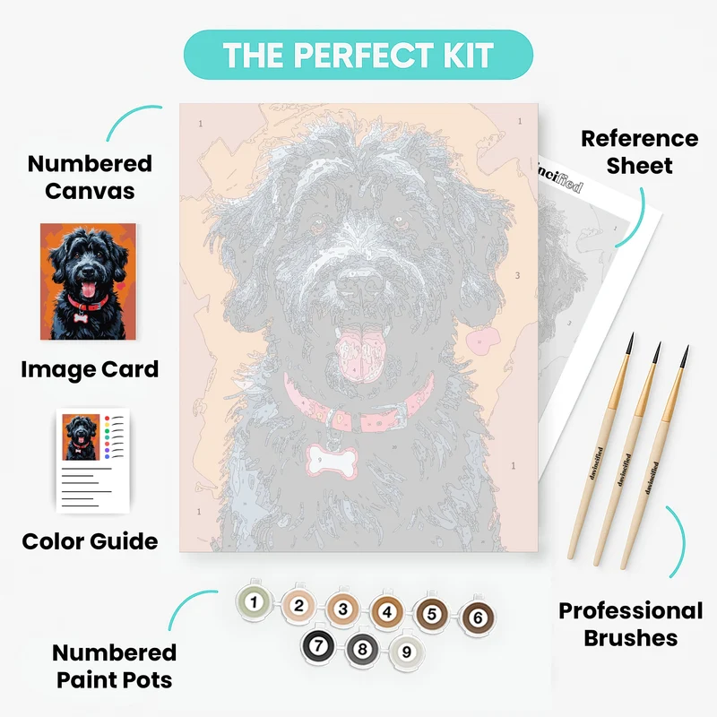 Fluffy Black Doodle Dog - Paint by Numbers Kit