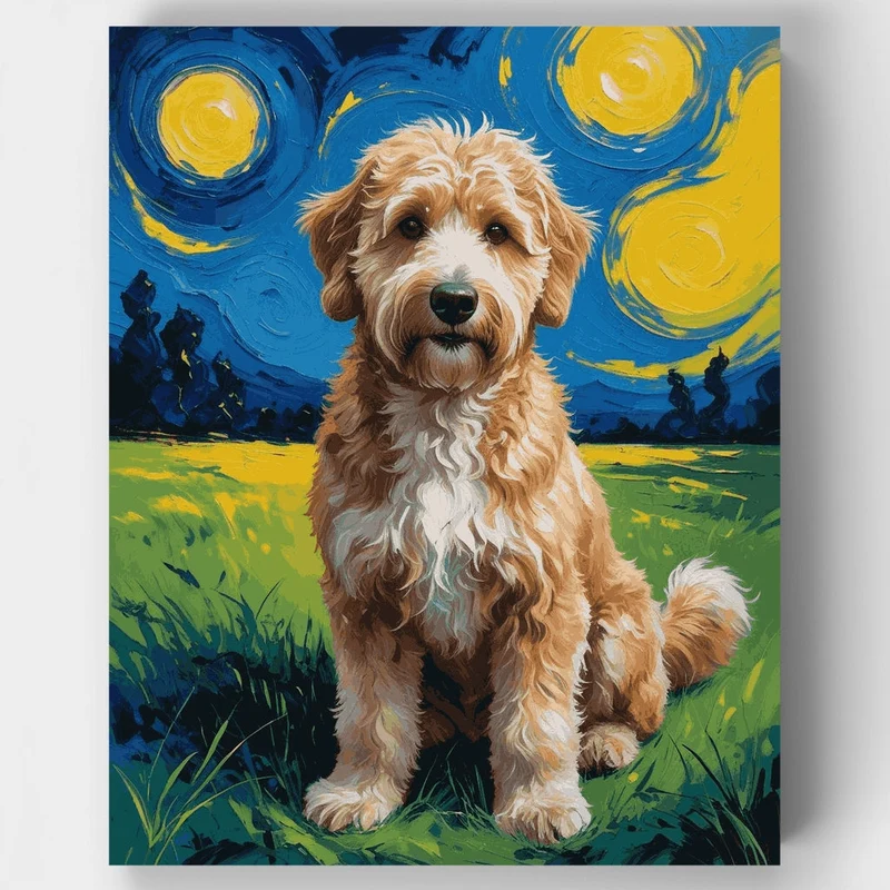Goldendoodle Under Starry Night - Paint by Numbers Kit