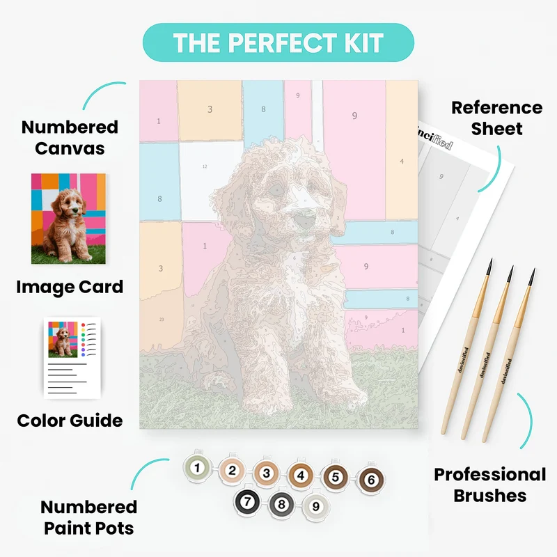 Goldendoodle Puppy on Colorful Background - Paint by Numbers Kit