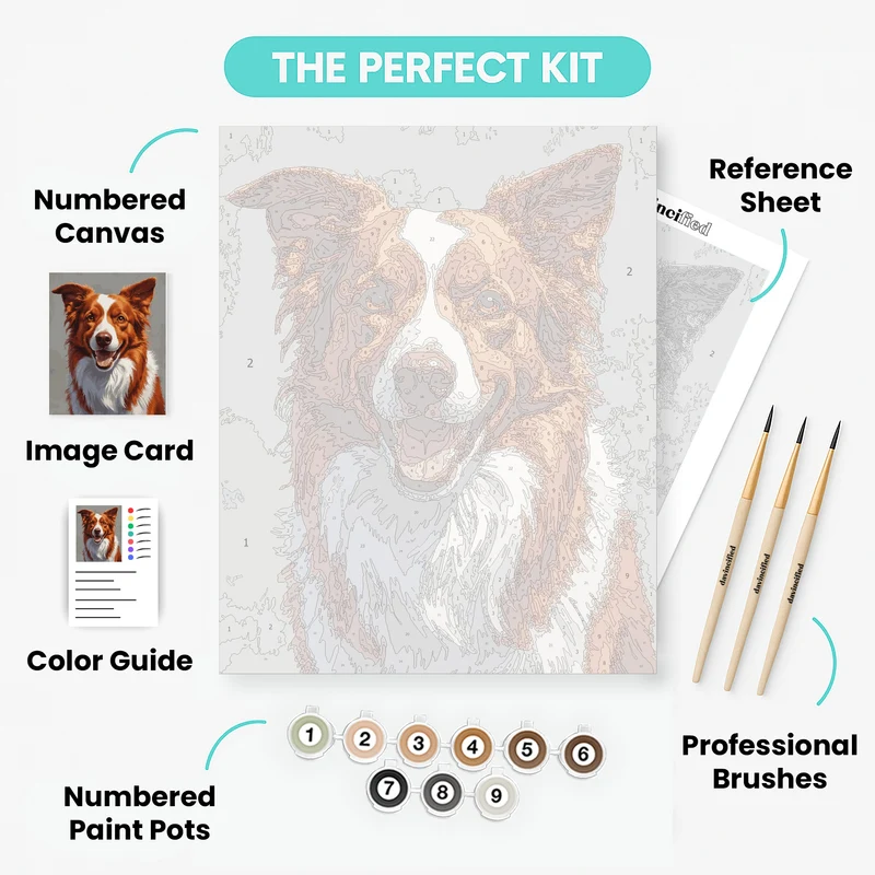 Red Border Collie Smile Portrait - Paint by Numbers Kit
