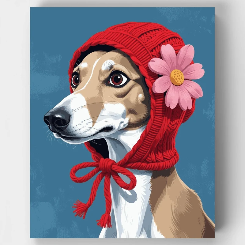 Greyhound in Red Knit Hat - Paint by Numbers Kit