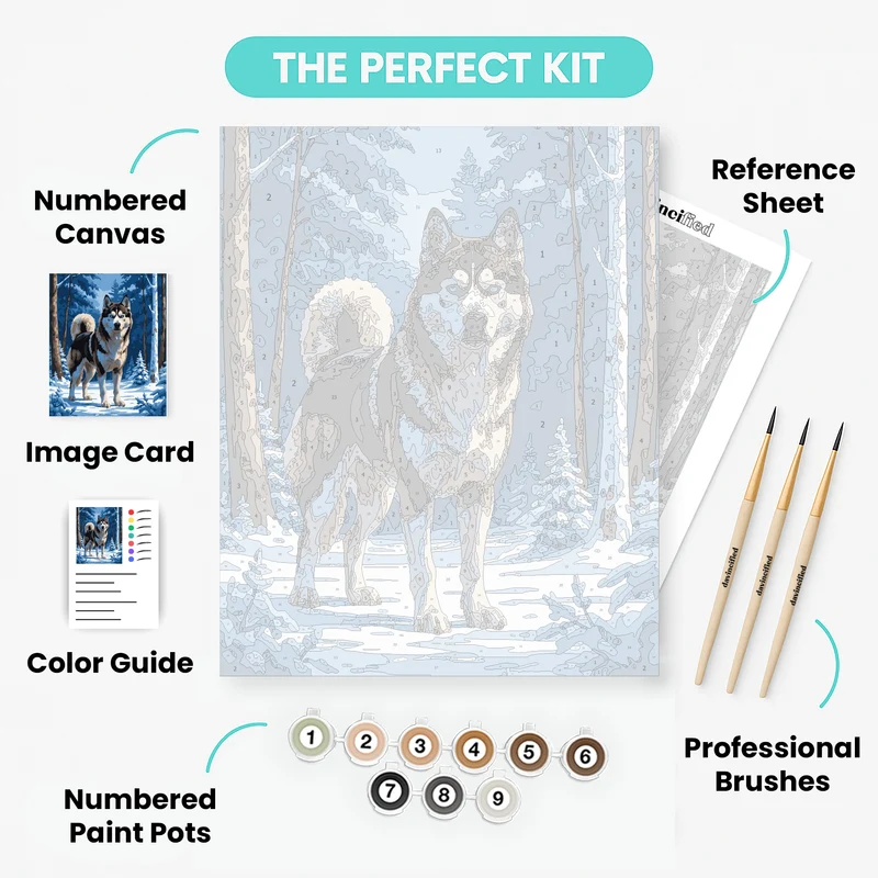 Siberian Husky in Snowy Forest - Paint by Numbers Kit