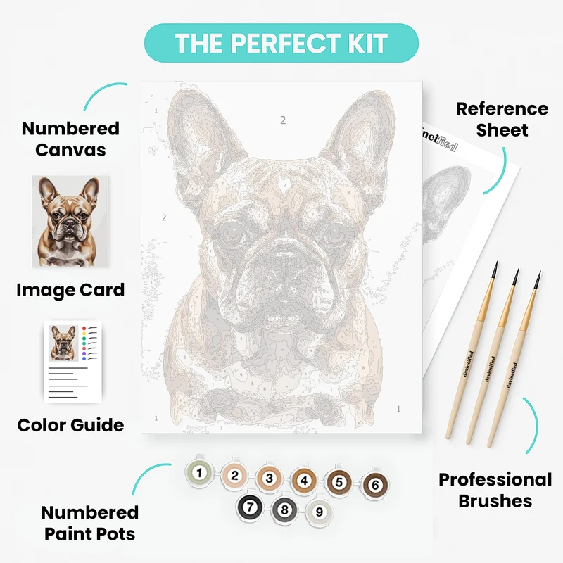 Fawn French Bulldog Watercolor Portrait - Paint by Numbers Kit