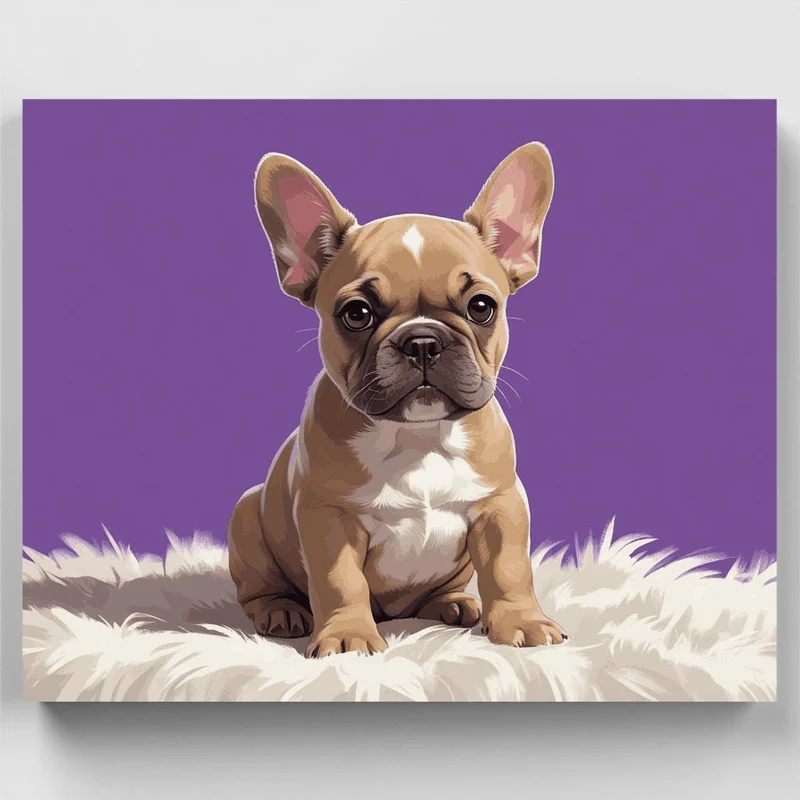French Bulldog Puppy on Purple Background - Paint by Numbers Kit