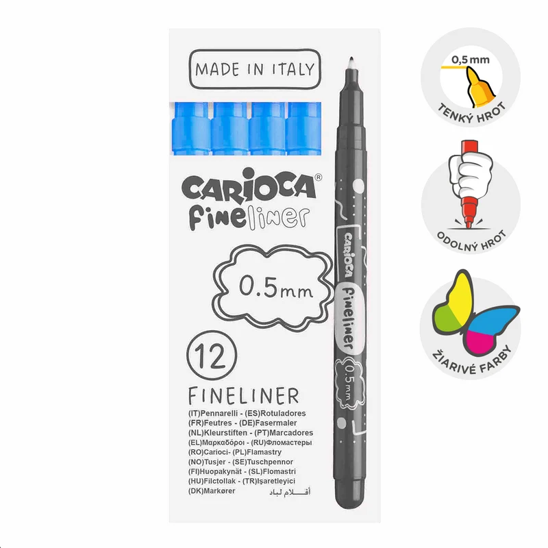 Jemné linery Carioca Fineliner 0,5 mm – 12 ks