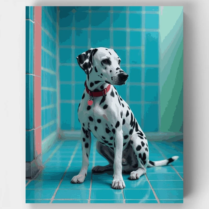 Dalmatian on Turquoise Tiles - Paint by Numbers Kit
