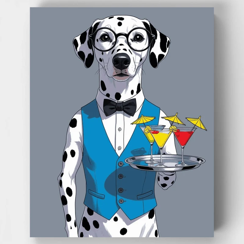 Dalmatian Waiter with Cocktails - Paint by Numbers Kit