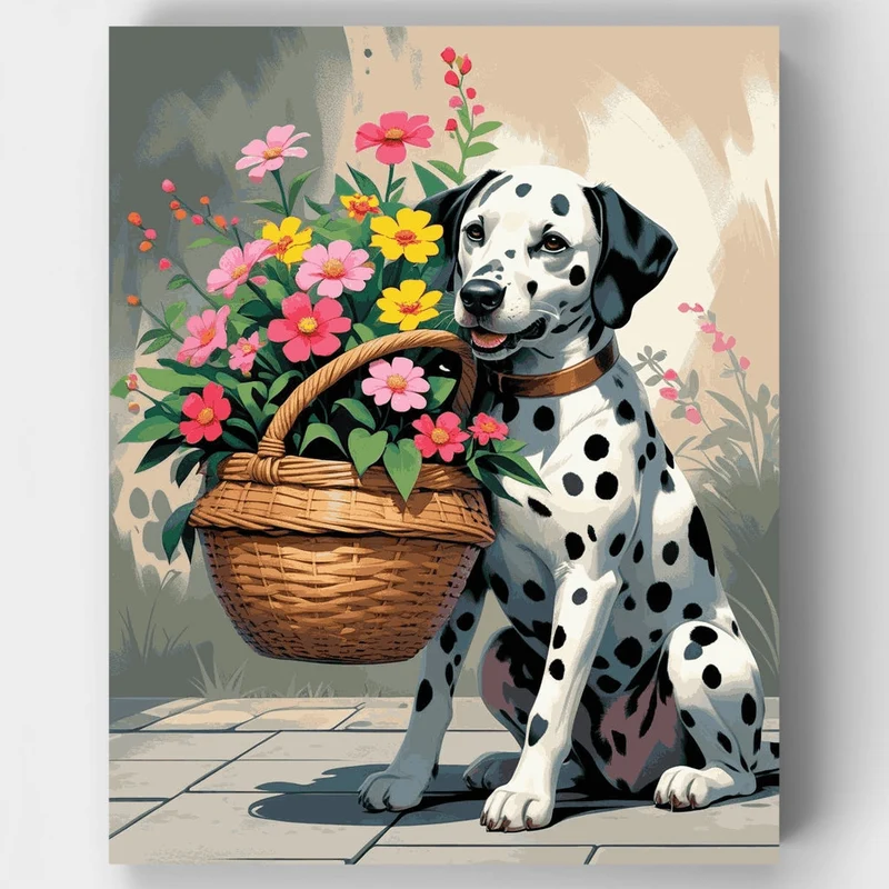 Dalmatian with Flower Basket - Paint by Numbers Kit