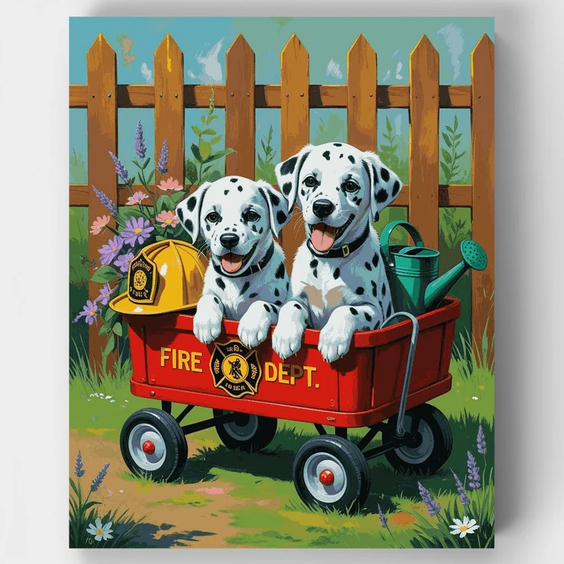Dalmatian Puppies Fire Department Wagon - Paint by Numbers Kit
