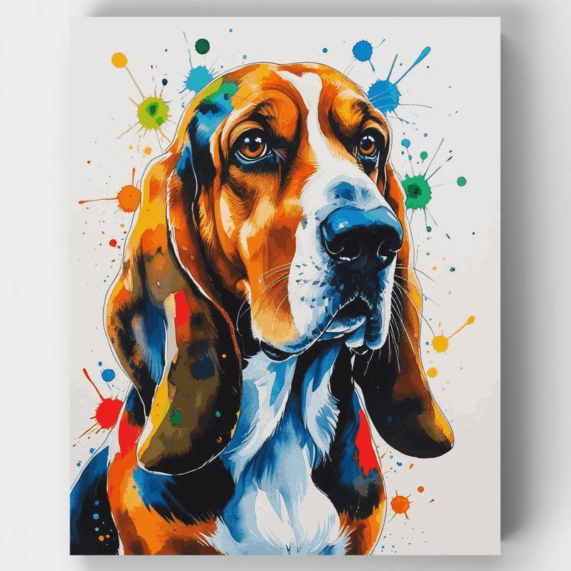 Watercolor Splash Basset Hound - Paint by Numbers Kit