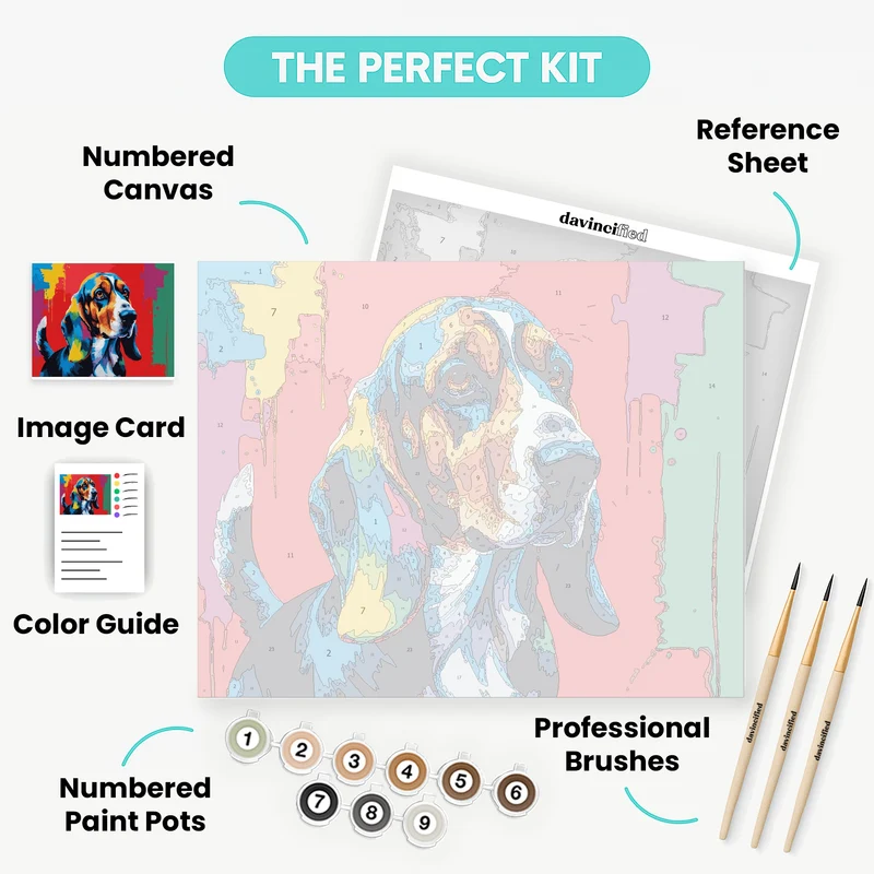 Pop Art Basset Hound Portrait - Paint by Numbers Kit