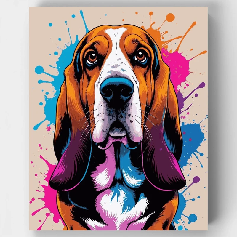 Colorful Basset Hound Portrait - Paint by Numbers Kit