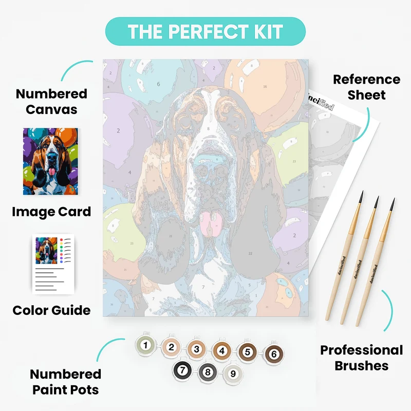 Basset Hound with Colorful Balloons - Paint by Numbers Kit