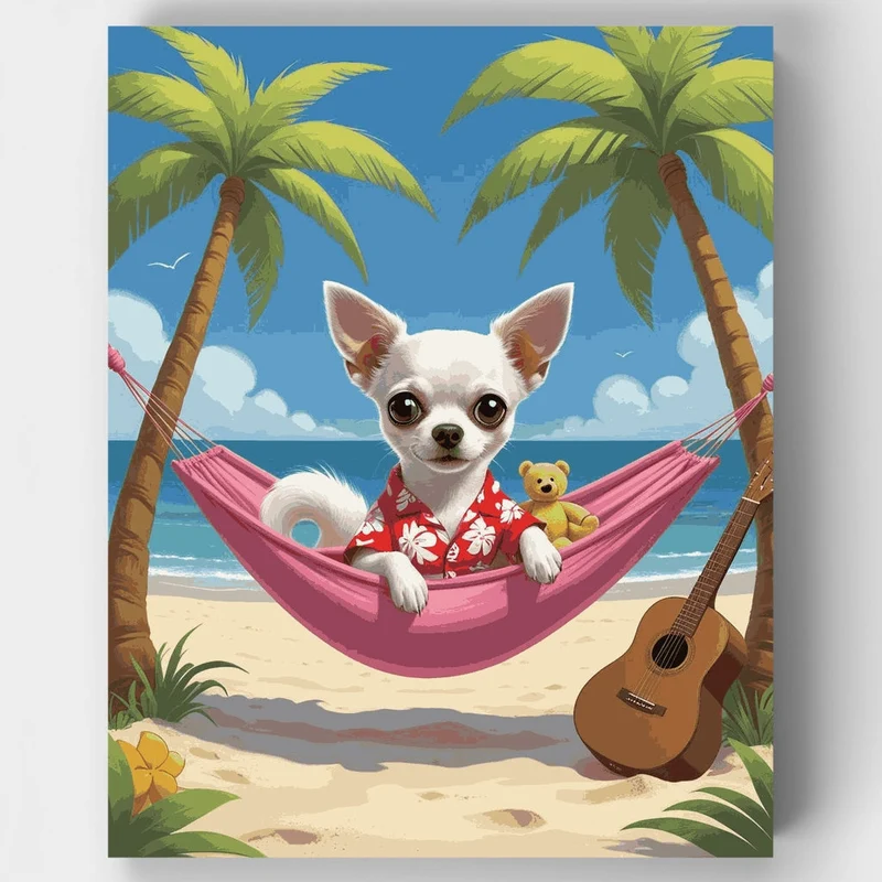 Chihuahua Beach Vacation - Paint by Numbers Kit