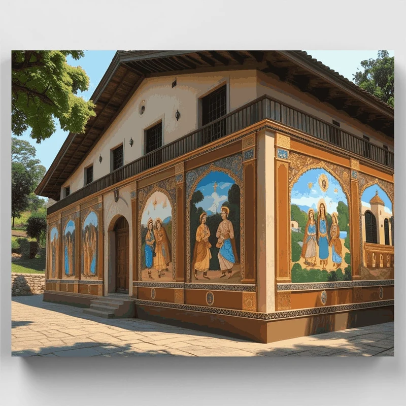 Orthodox Monastery with Religious Murals - Paint by Numbers Kit