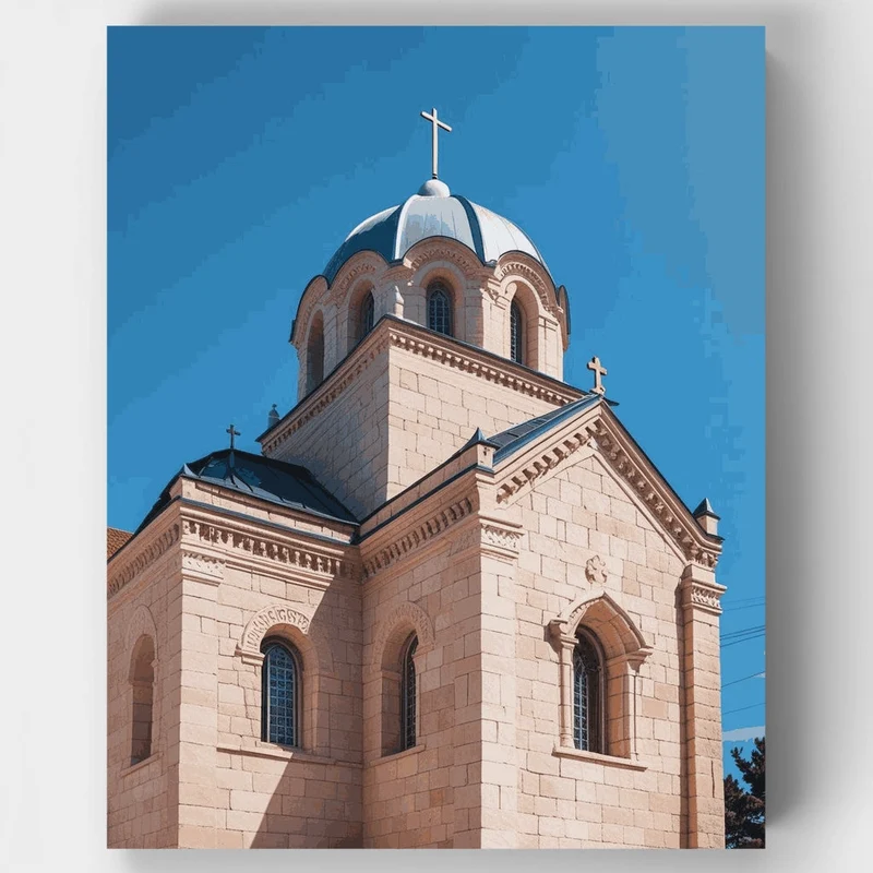 Orthodox Church with Blue Domes - Paint by Numbers Kit