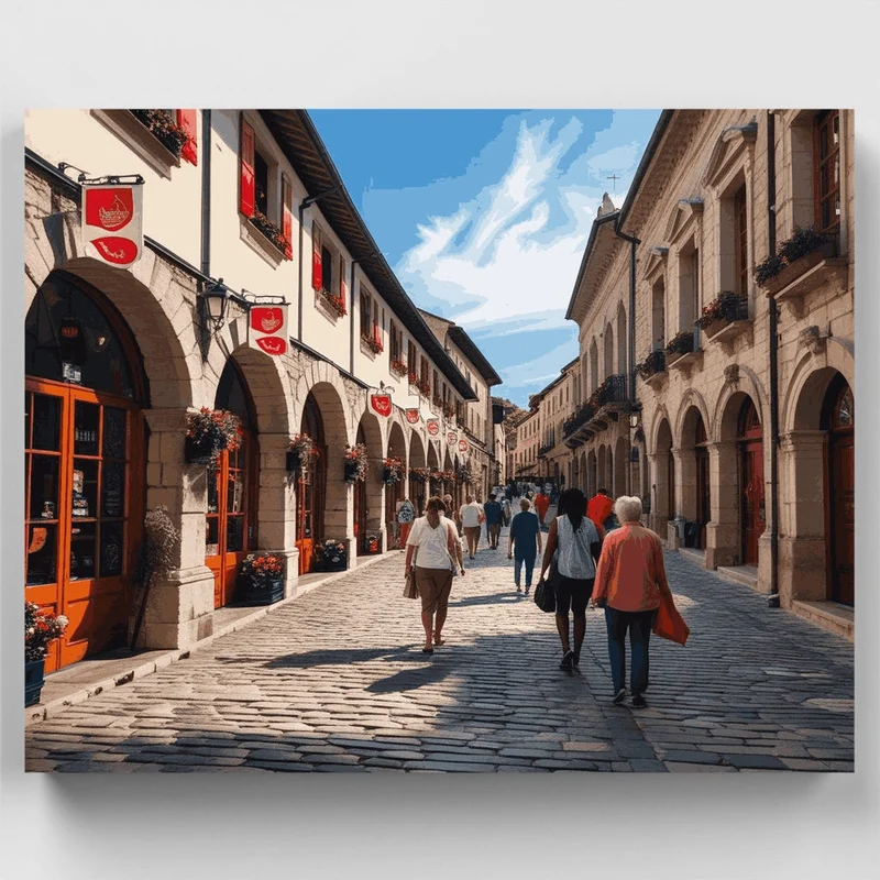 European Cobblestone Street Scene - Paint by Numbers Kit