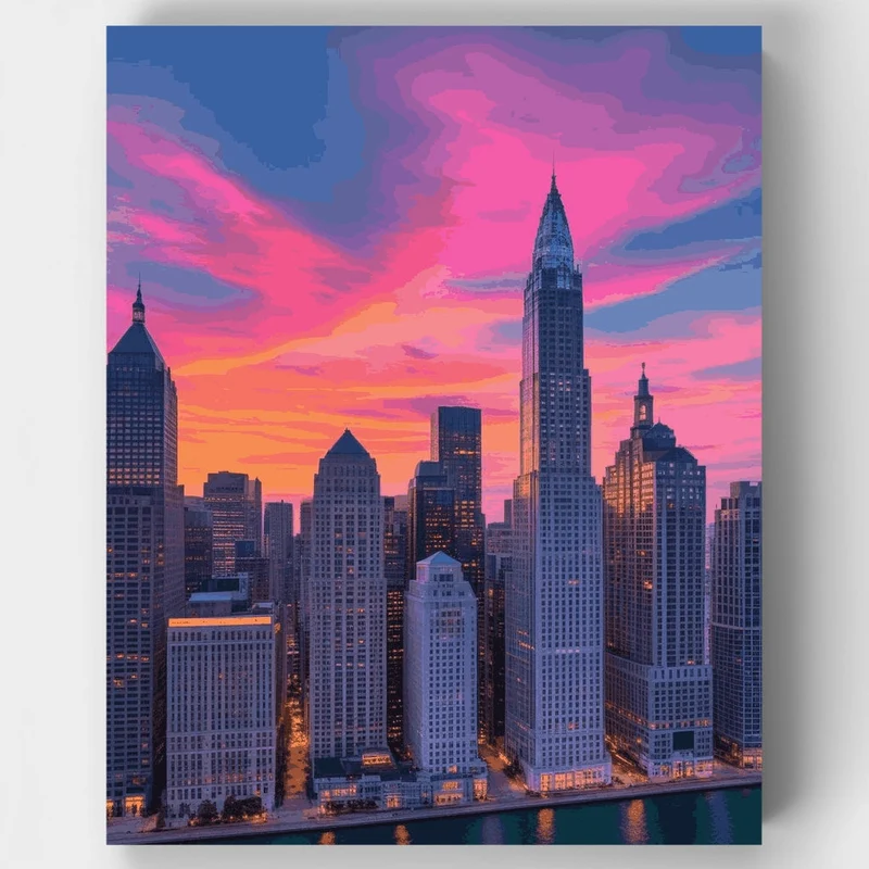 Chicago Skyline at Sunset - Paint by Numbers Kit