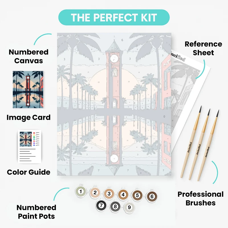 Tropical Clock Tower Sunset - Paint by Numbers Kit