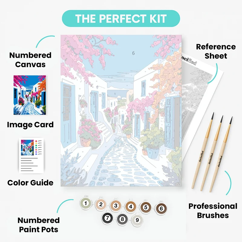 Greek Island Village Street - Paint by Numbers Kit