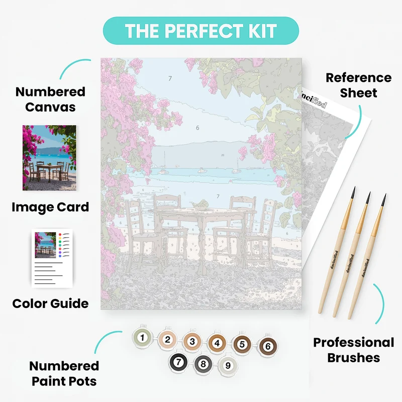 Greek Coastal Dining Terrace - Paint by Numbers Kit