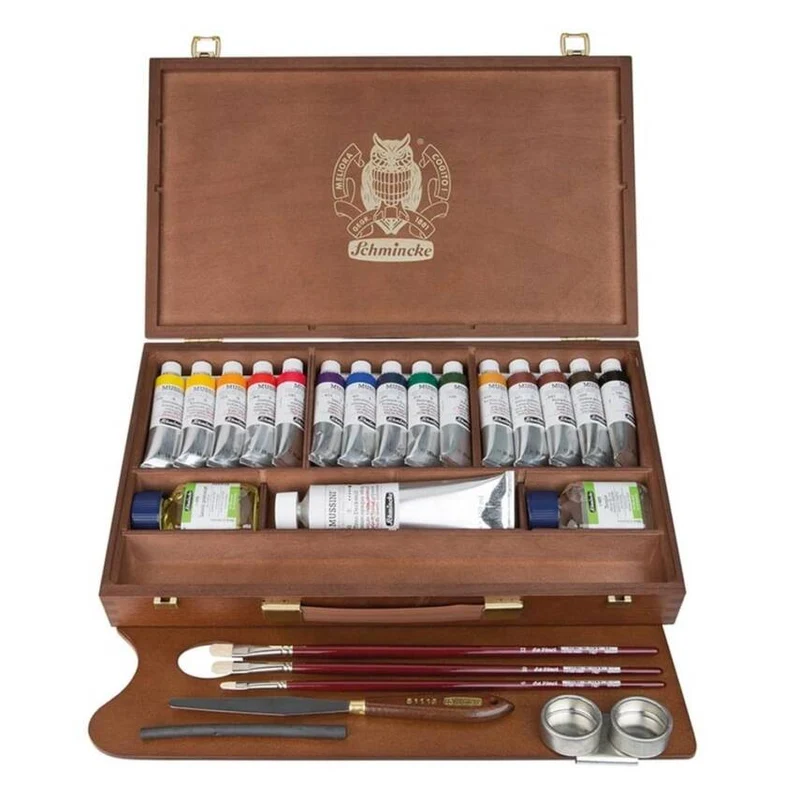 Schmincke MUSSINI ξύλινη κασετίνα με χρώματα 15 x 35 ml και λευκό 150 ml
