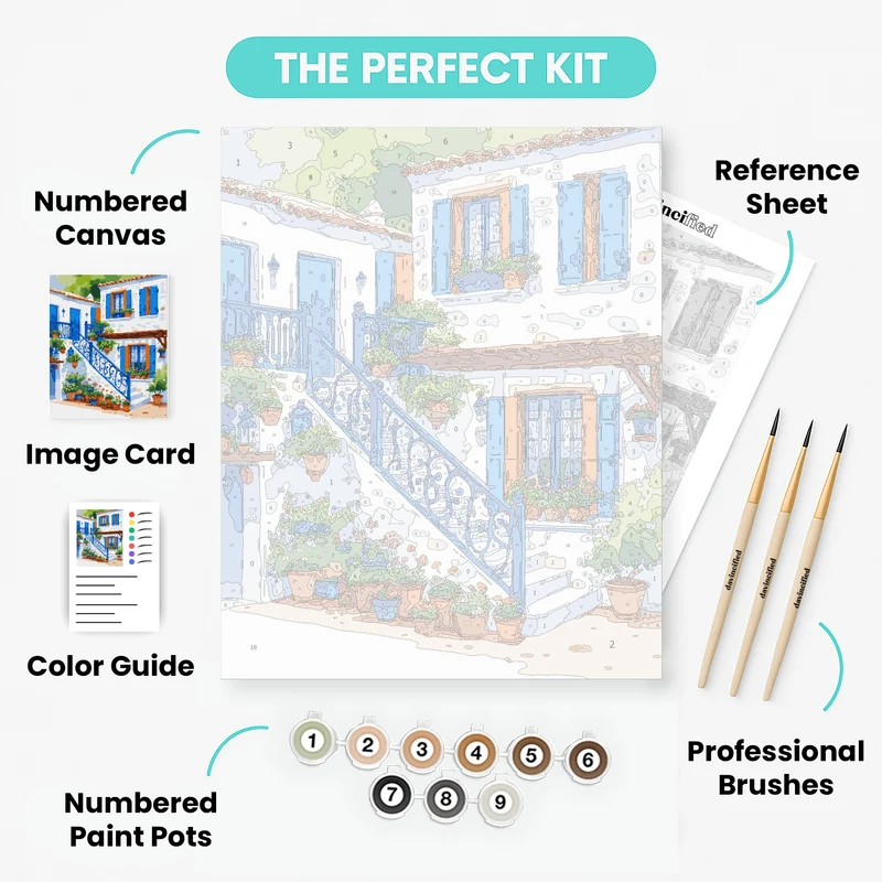 Greek Island Courtyard - Paint by Numbers Kit