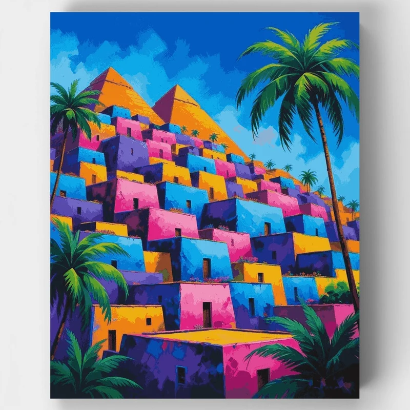 Colorful Tropical Village - Paint by Numbers Kit
