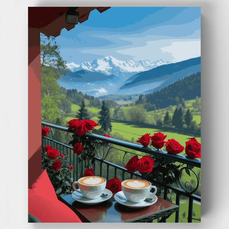 Alpine Coffee Balcony View - Paint by Numbers Kit