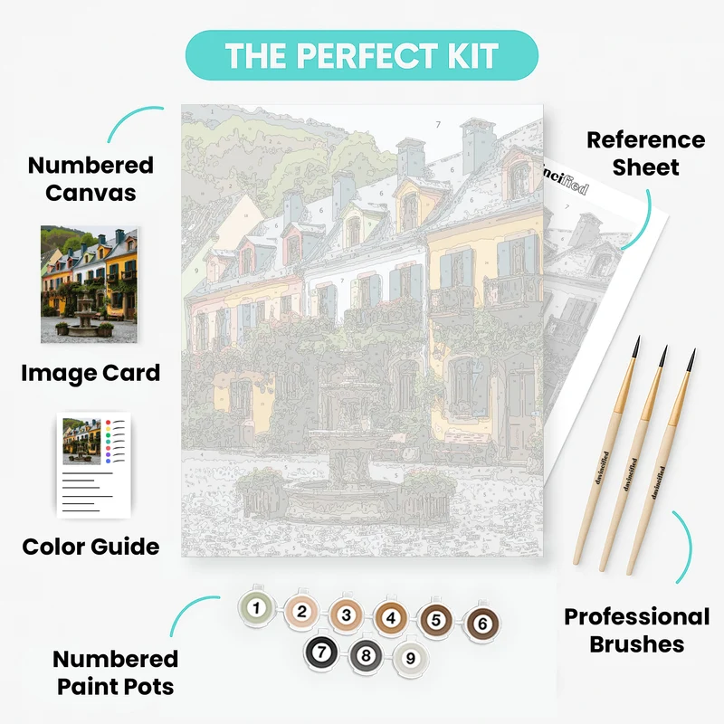 Colorful European Village Square - Paint by Numbers Kit