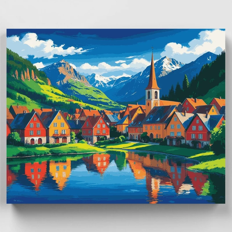 Alpine Village Reflections - Paint by Numbers Kit