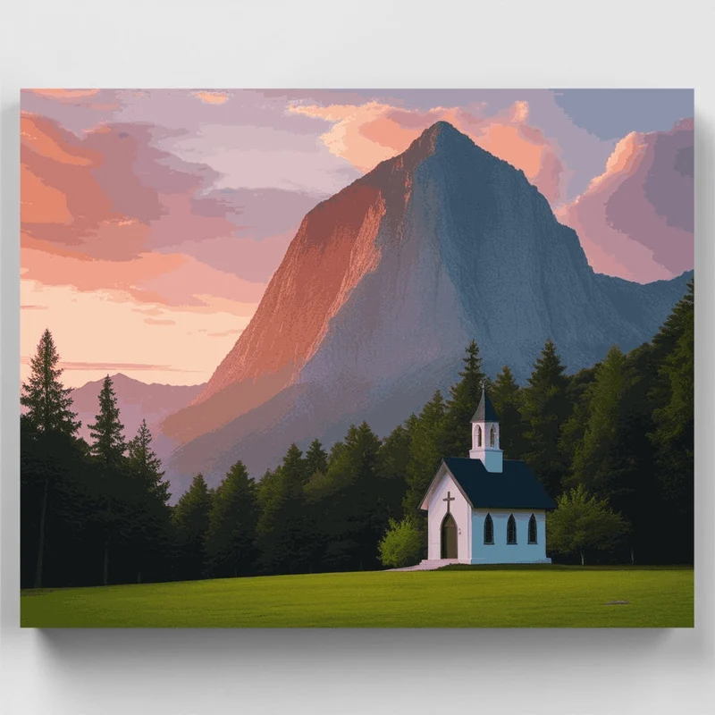 Mountain Chapel at Sunset - Paint by Numbers Kit