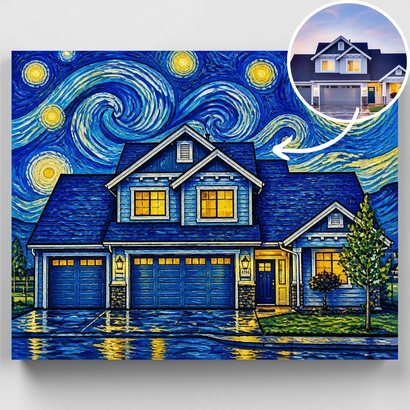 Starry Night Home - Custom Paint by Numbers Kit