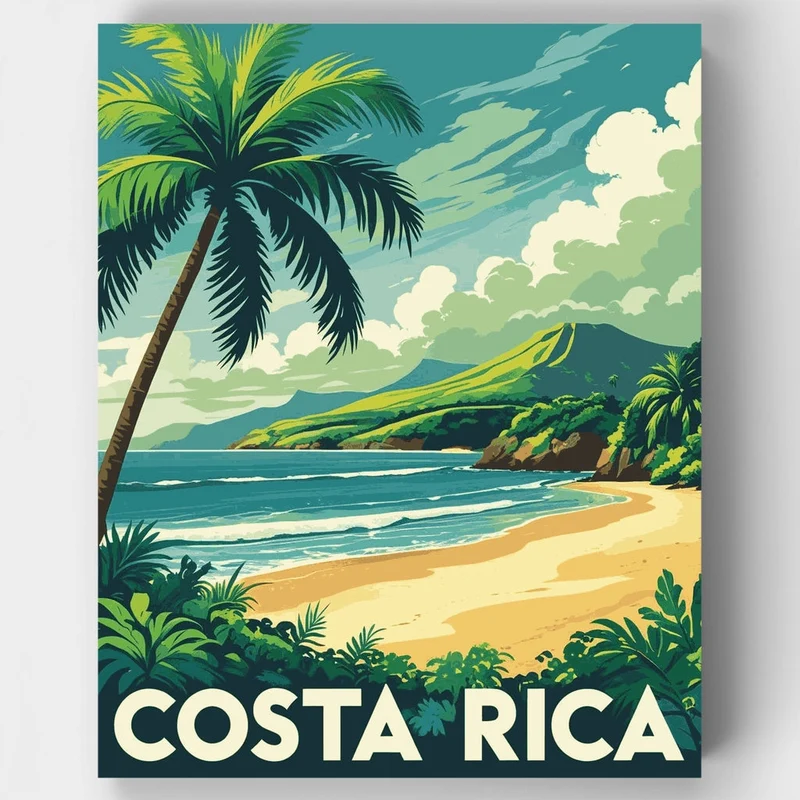 Costa Rica Vintage Travel Poster - Paint by Numbers Kit