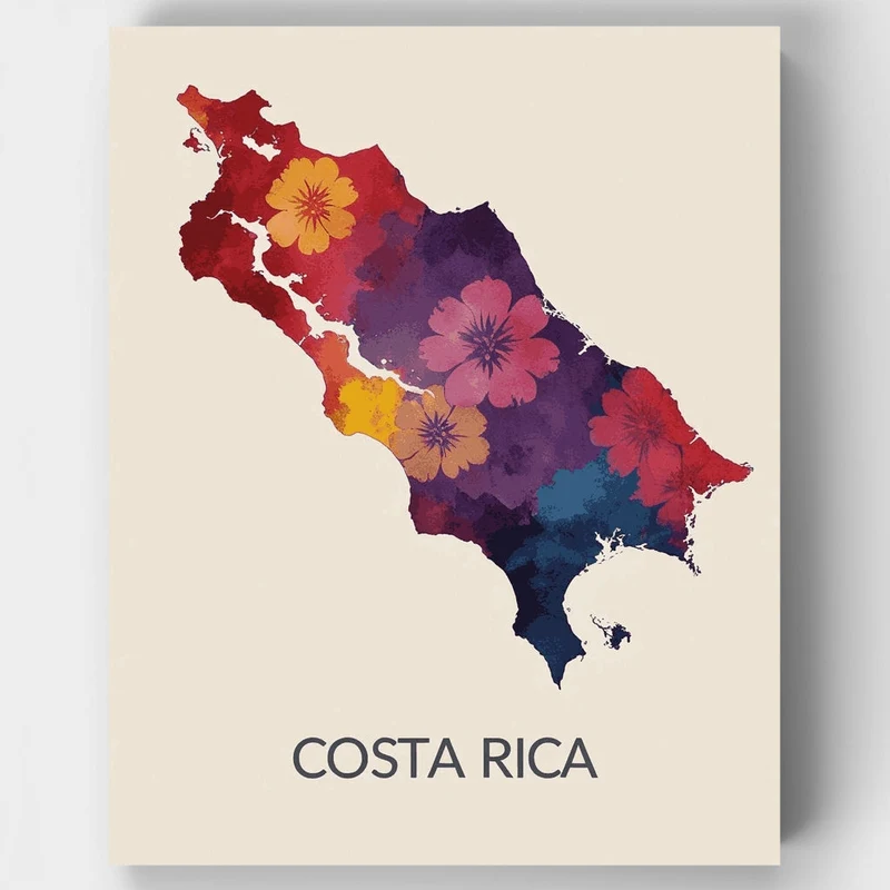 Costa Rica Floral Map - Paint by Numbers Kit