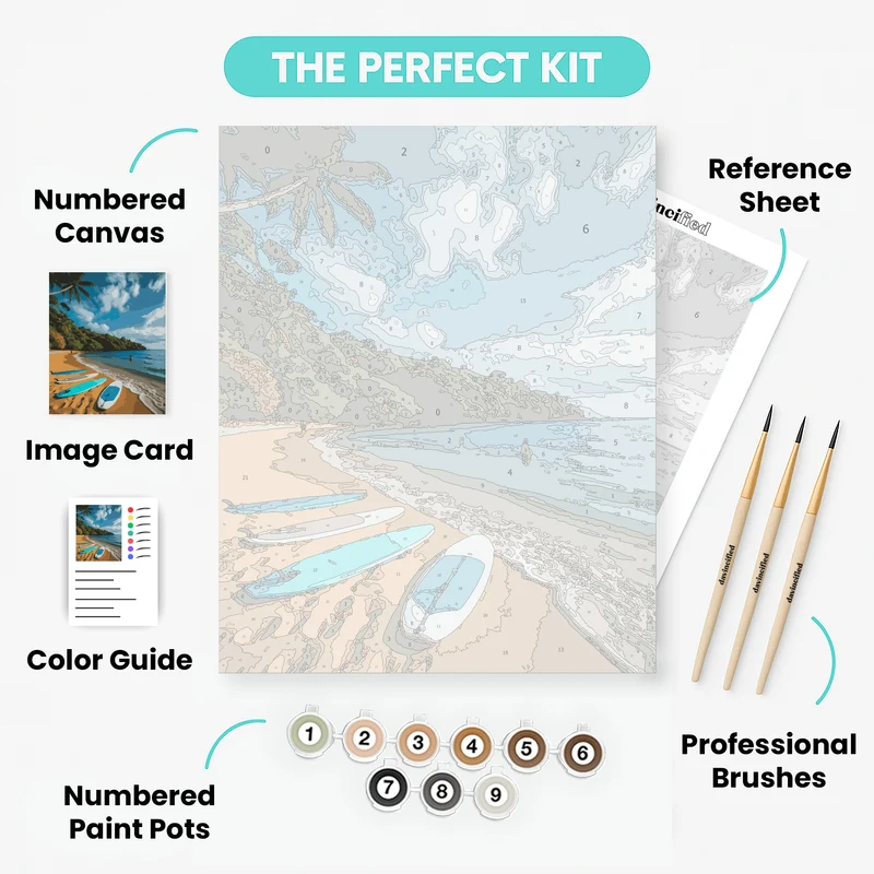 Tropical Beach Surfing Paradise - Paint by Numbers Kit