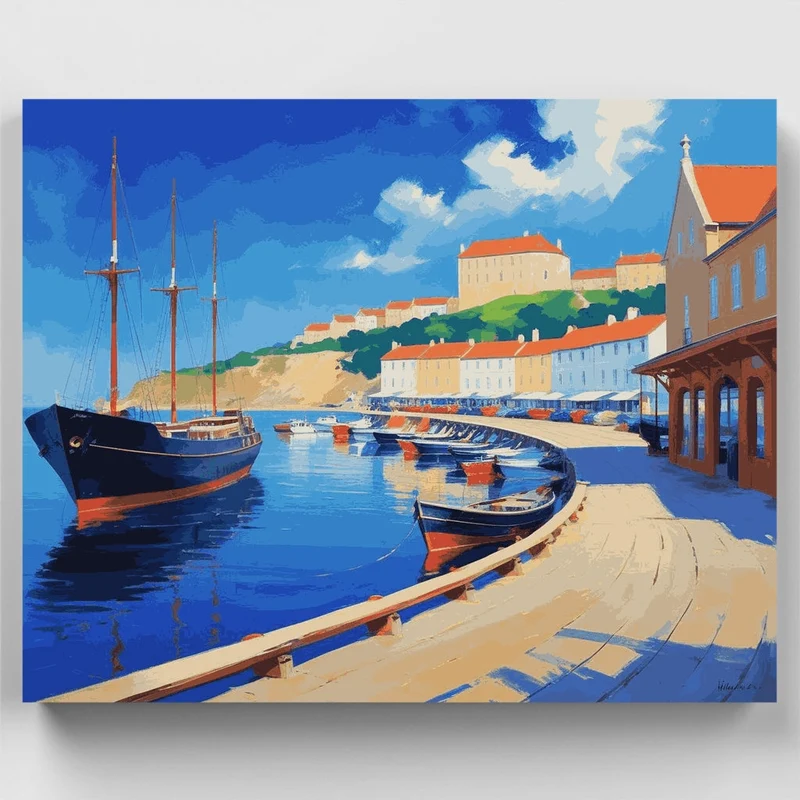 Mediterranean Coastal Harbor - Paint by Numbers Kit