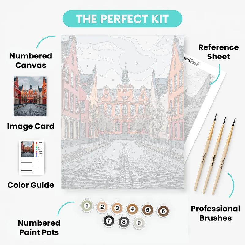 Cobblestone Street with Historic Town Hall - Paint by Numbers Kit