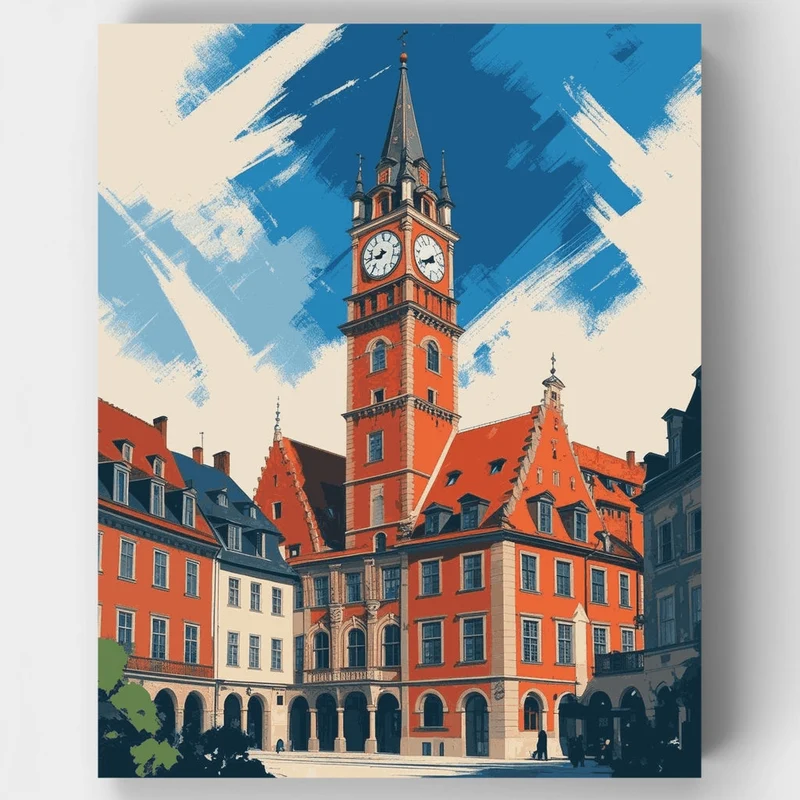 European Clock Tower Square - Paint by Numbers Kit