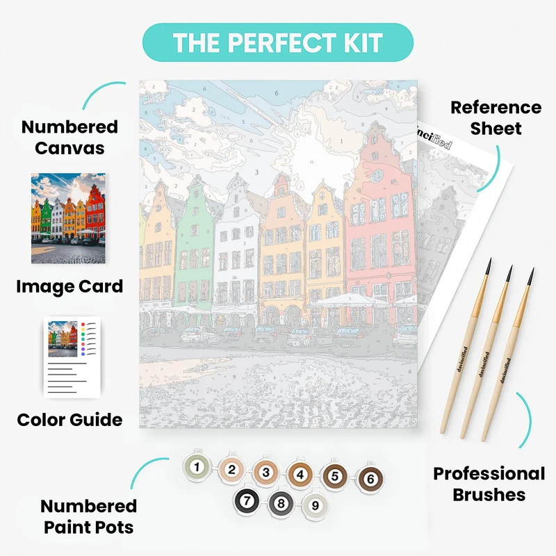 Colorful European Town Square - Paint by Numbers Kit