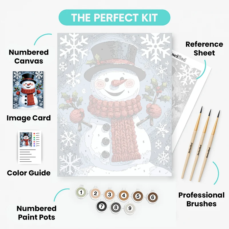 Cheerful Snowman with Red Scarf - Paint by Numbers Kit