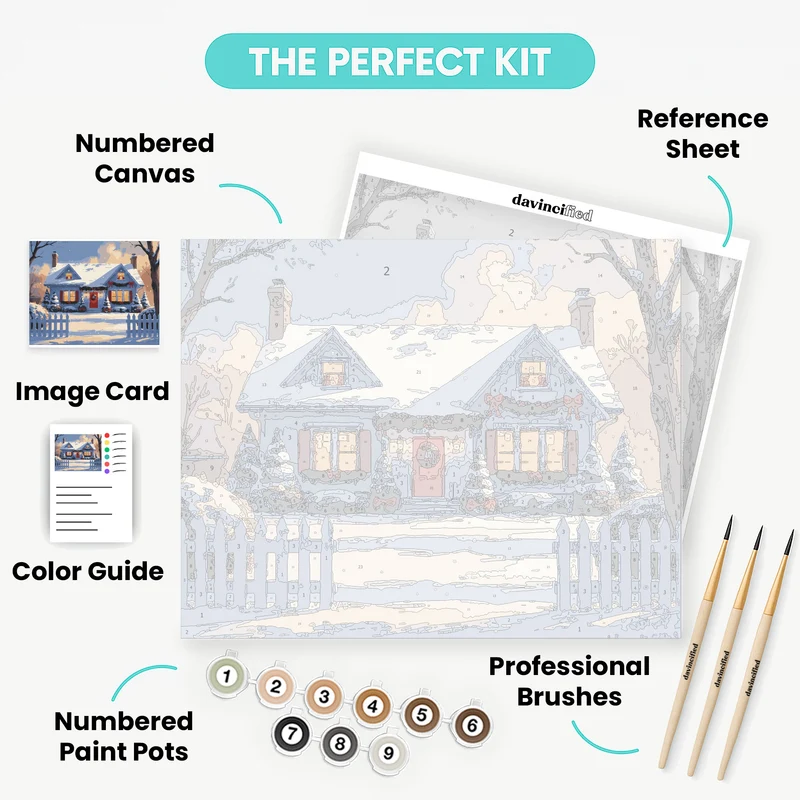 Cozy Christmas Cottage in the Snow - Paint by Numbers Kit
