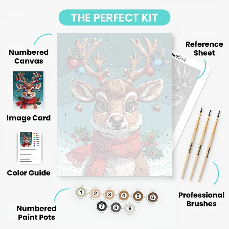 Adorable Holiday Reindeer with Festive Decorations - Paint by Numbers Kit