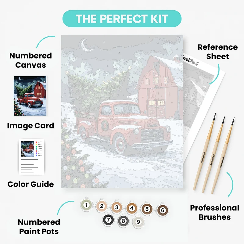 Vintage Red Truck Christmas Farm Scene - Paint by Numbers Kit