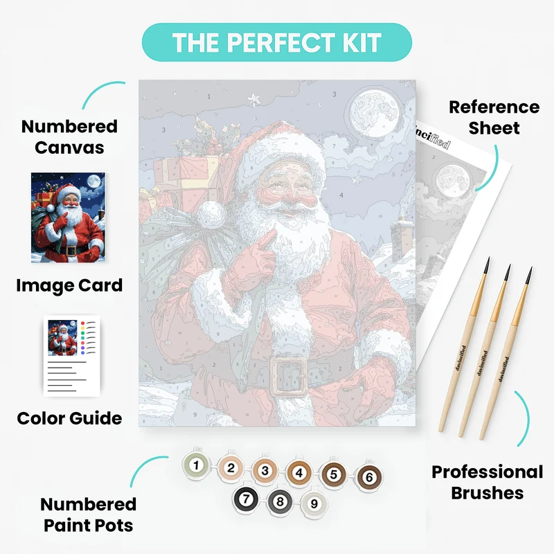 Santa Claus with Gift Sack on Rooftop - Paint by Numbers Kit