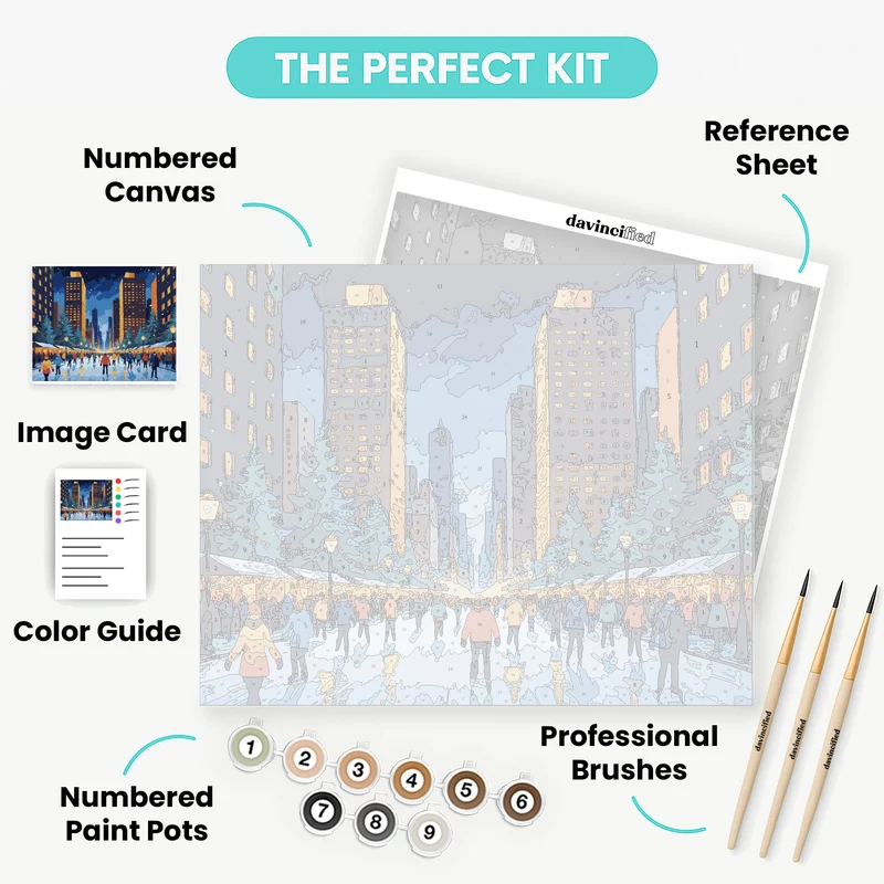 Winter City Ice Skating Scene - Paint by Numbers Kit