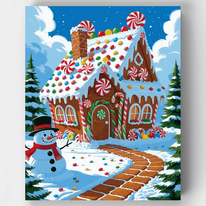 Gingerbread House with Snowman - Paint by Numbers Kit