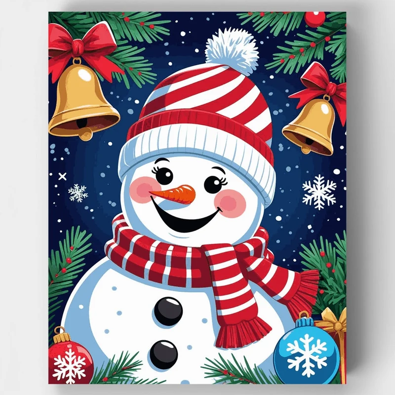 Cheerful Snowman with Christmas Decorations - Paint by Numbers Kit