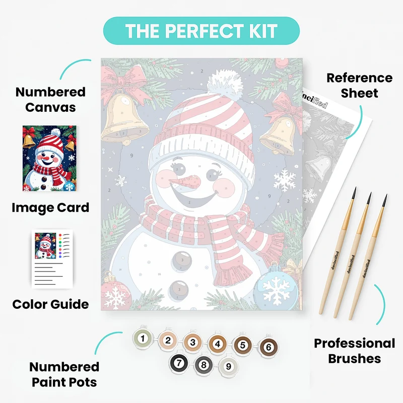 Cheerful Snowman with Christmas Decorations - Paint by Numbers Kit